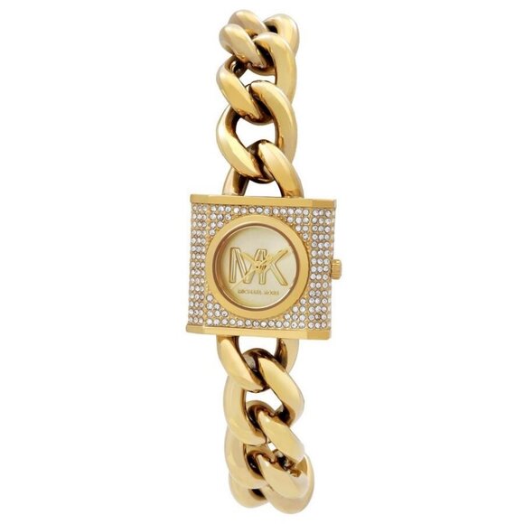 NWT Authentic Michael Kors MK Chain Lock Quartz Crystal Gold Dial Women's Watch - Picture 1 of 3